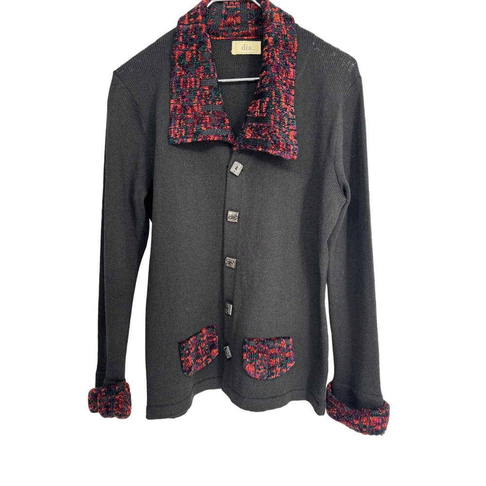 Dia Ltd Vintage Cardigan Sweater Knit Button‎ Front Long Sleeve Red Black
